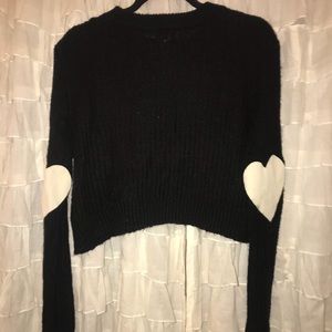 Black Crop Sweater with Heart elbows
